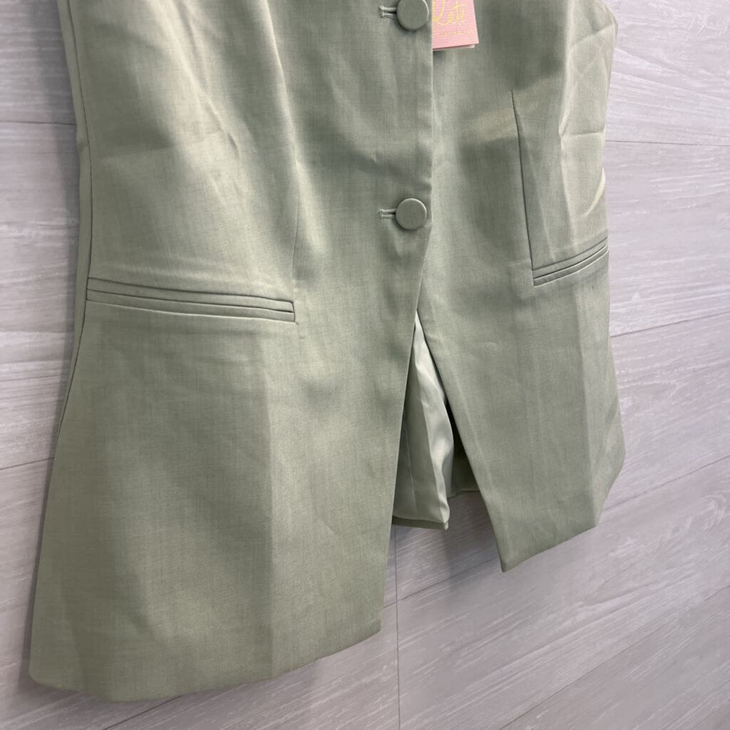 Kate Green Sleeveless Button Front Structured Top Large