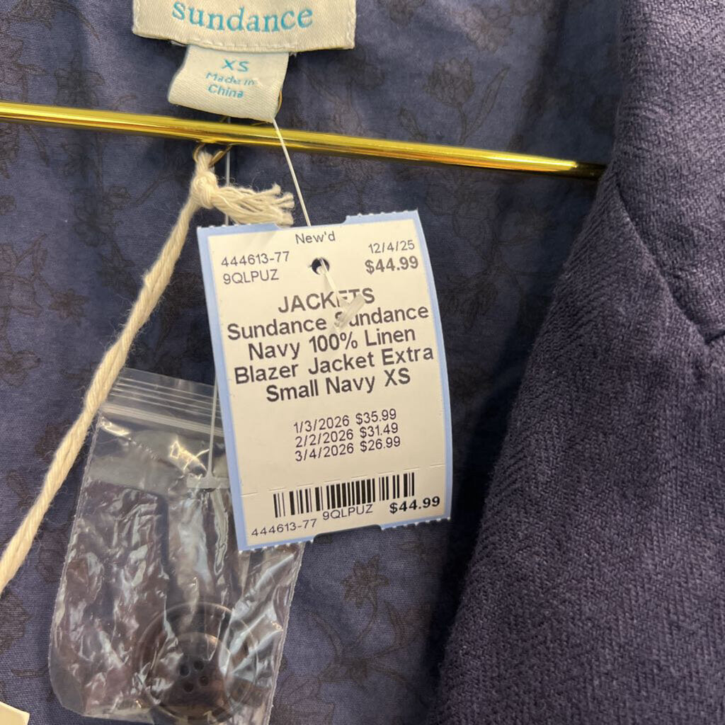 Sundance Navy 100% Linen Blazer Jacket Extra Small