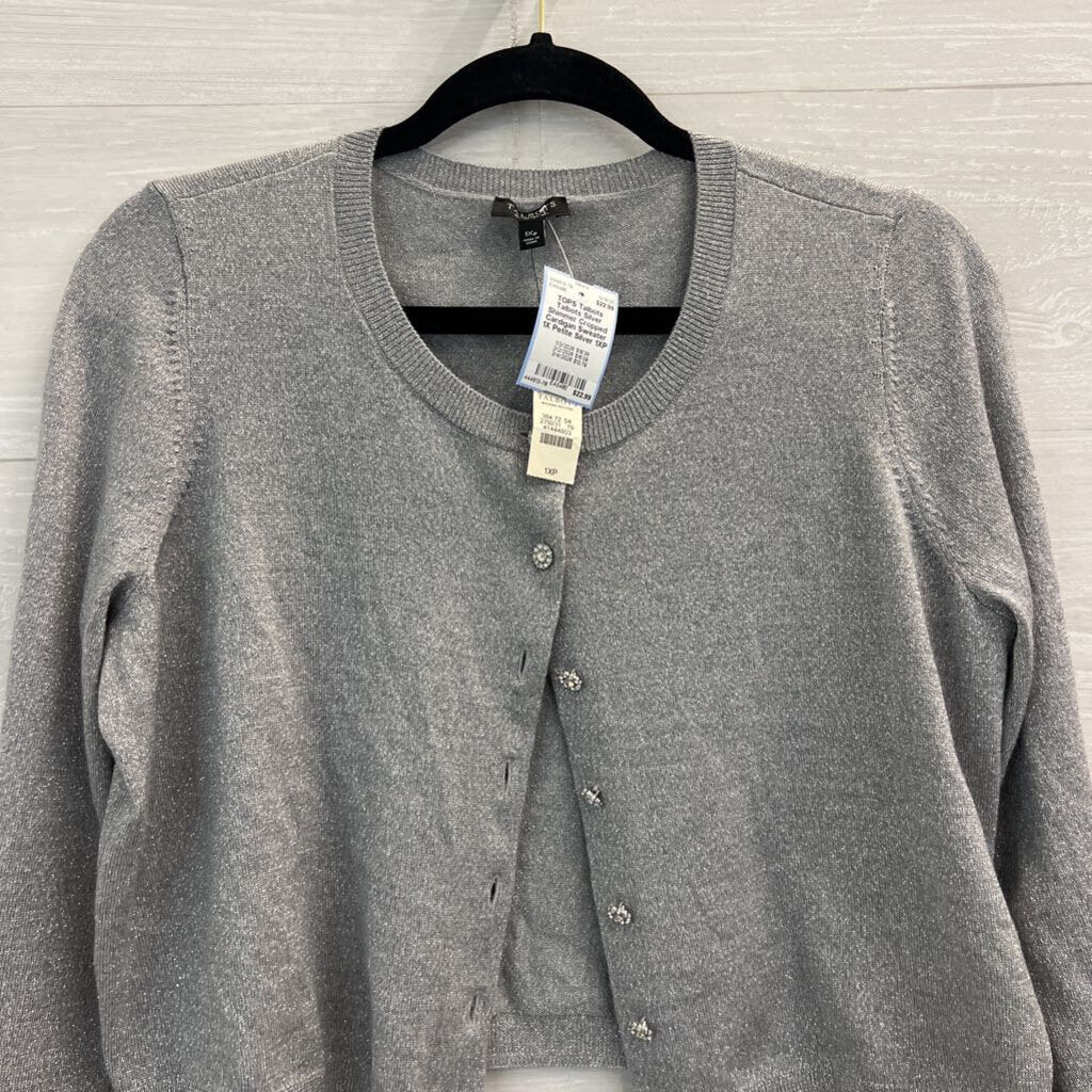 Talbots Silver Shimmer Cropped Cardigan Sweater 1X Petite