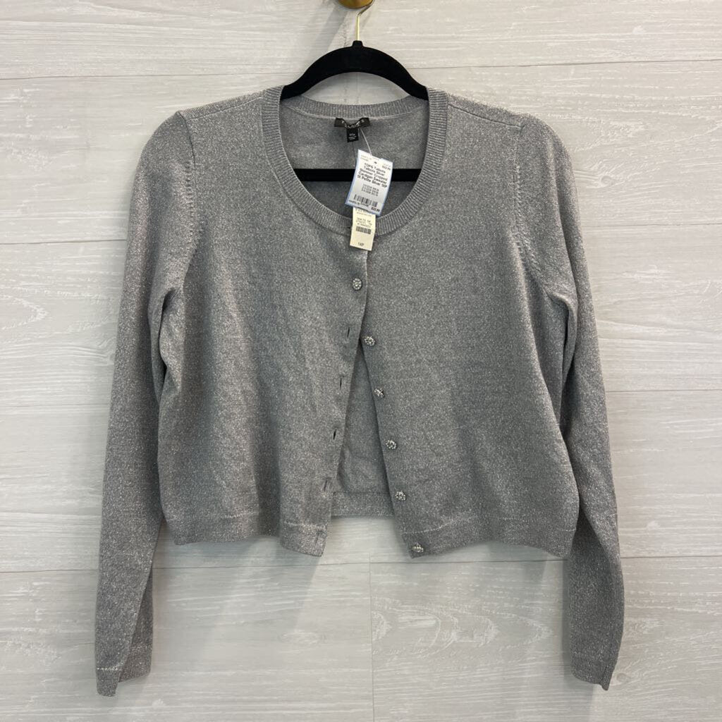 Talbots Silver Shimmer Cropped Cardigan Sweater 1X Petite
