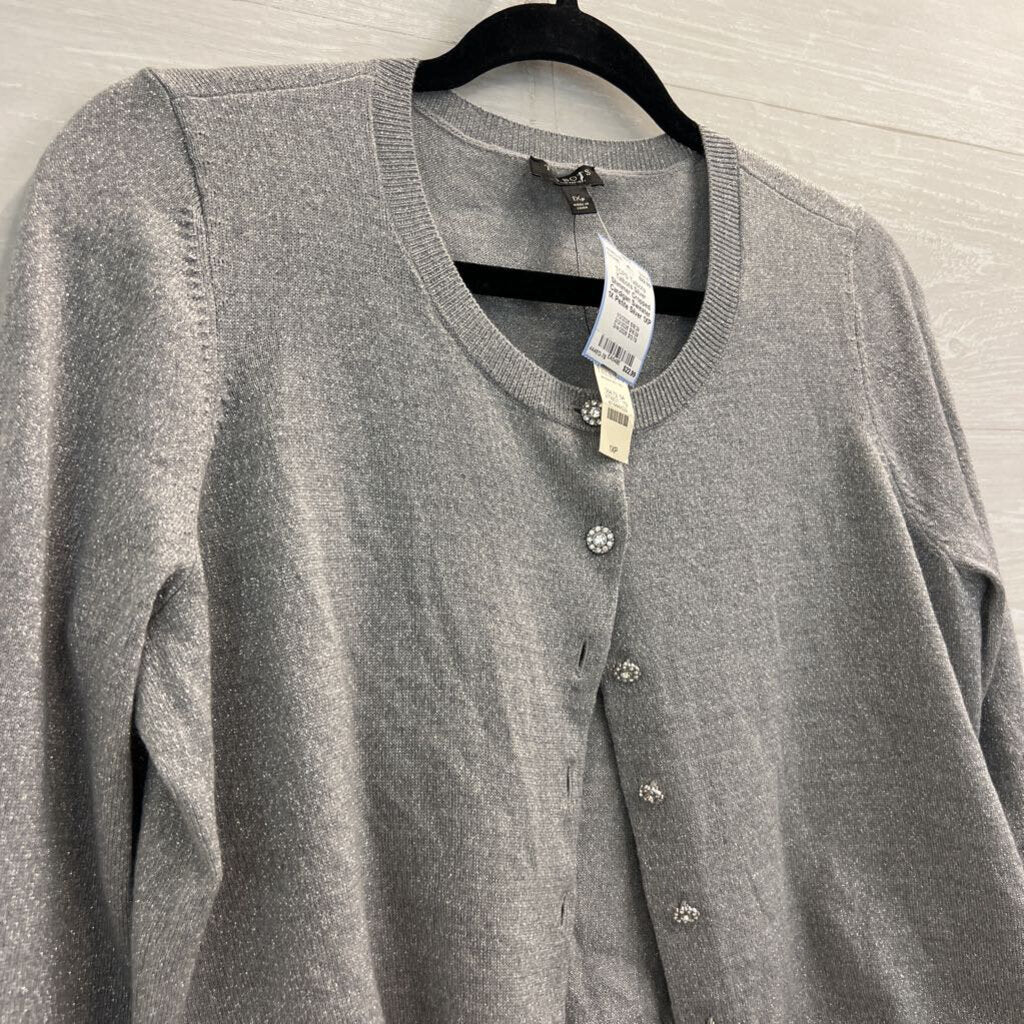 Talbots Silver Shimmer Cropped Cardigan Sweater 1X Petite