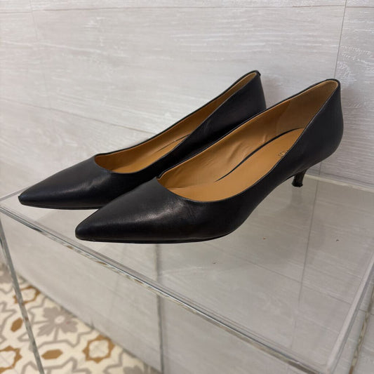 Nine West Black Leather Kitten Heel Pumps 9.5
