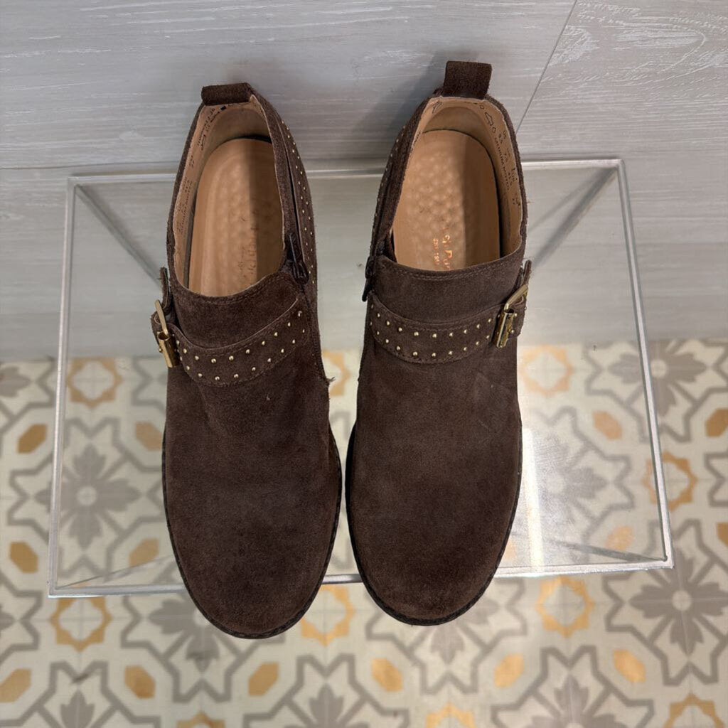 Hush Puppies Brown Suede Mazin Cayto Studded Belt Booties 9.5