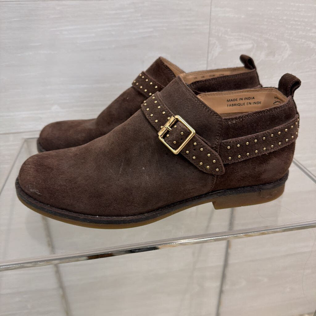 Hush Puppies Brown Suede Mazin Cayto Studded Belt Booties 9.5