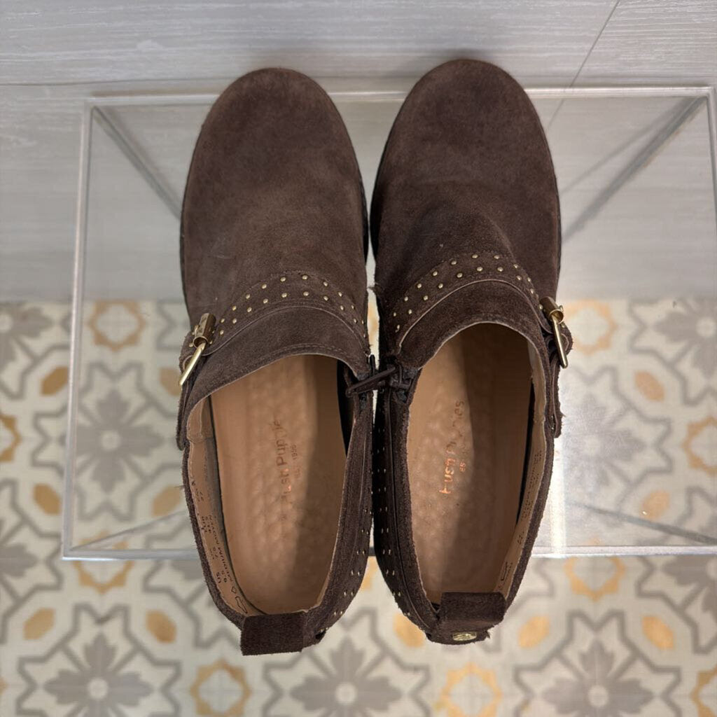 Hush Puppies Brown Suede Mazin Cayto Studded Belt Booties 9.5