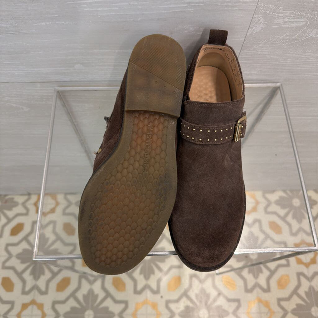 Hush Puppies Brown Suede Mazin Cayto Studded Belt Booties 9.5