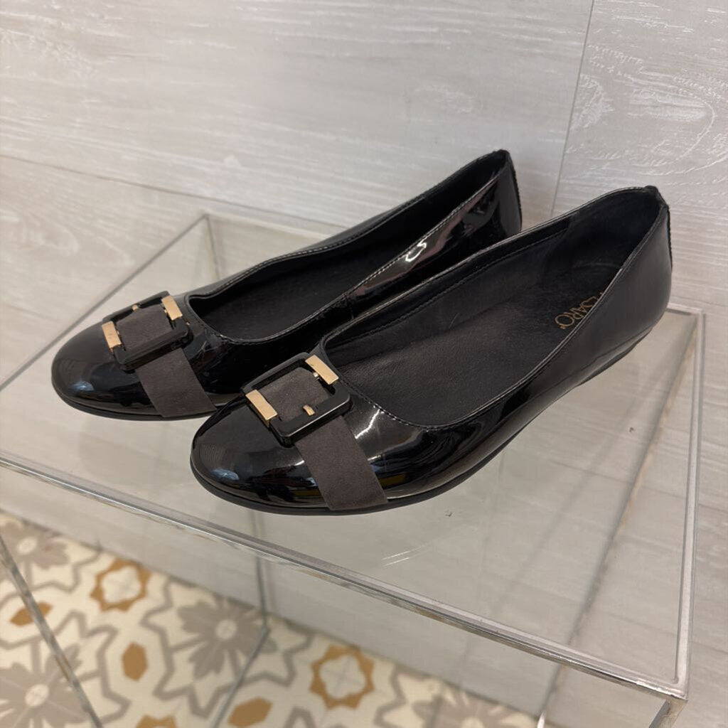 Pesaro Black Patent Leather Buckle Ballet Flats 9.5