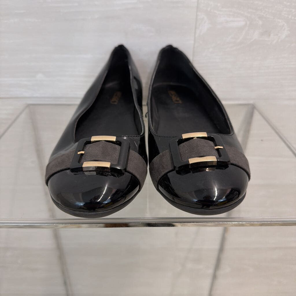 Pesaro Black Patent Leather Buckle Ballet Flats 9.5