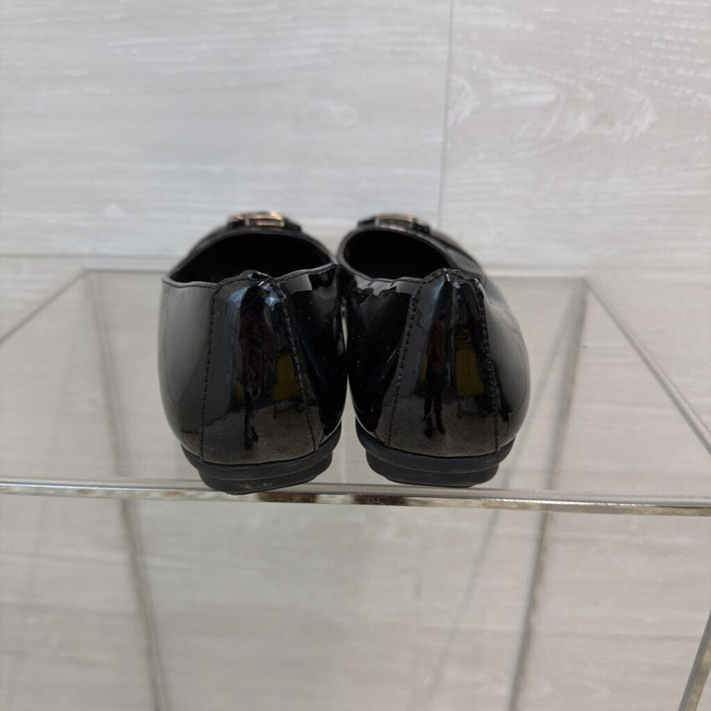Pesaro Black Patent Leather Buckle Ballet Flats 9.5