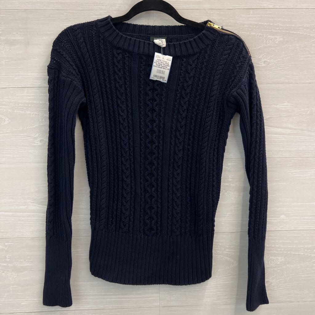 J Crew Navy Cable Knit Zipper Shoulder Detail Sweater Extra Small