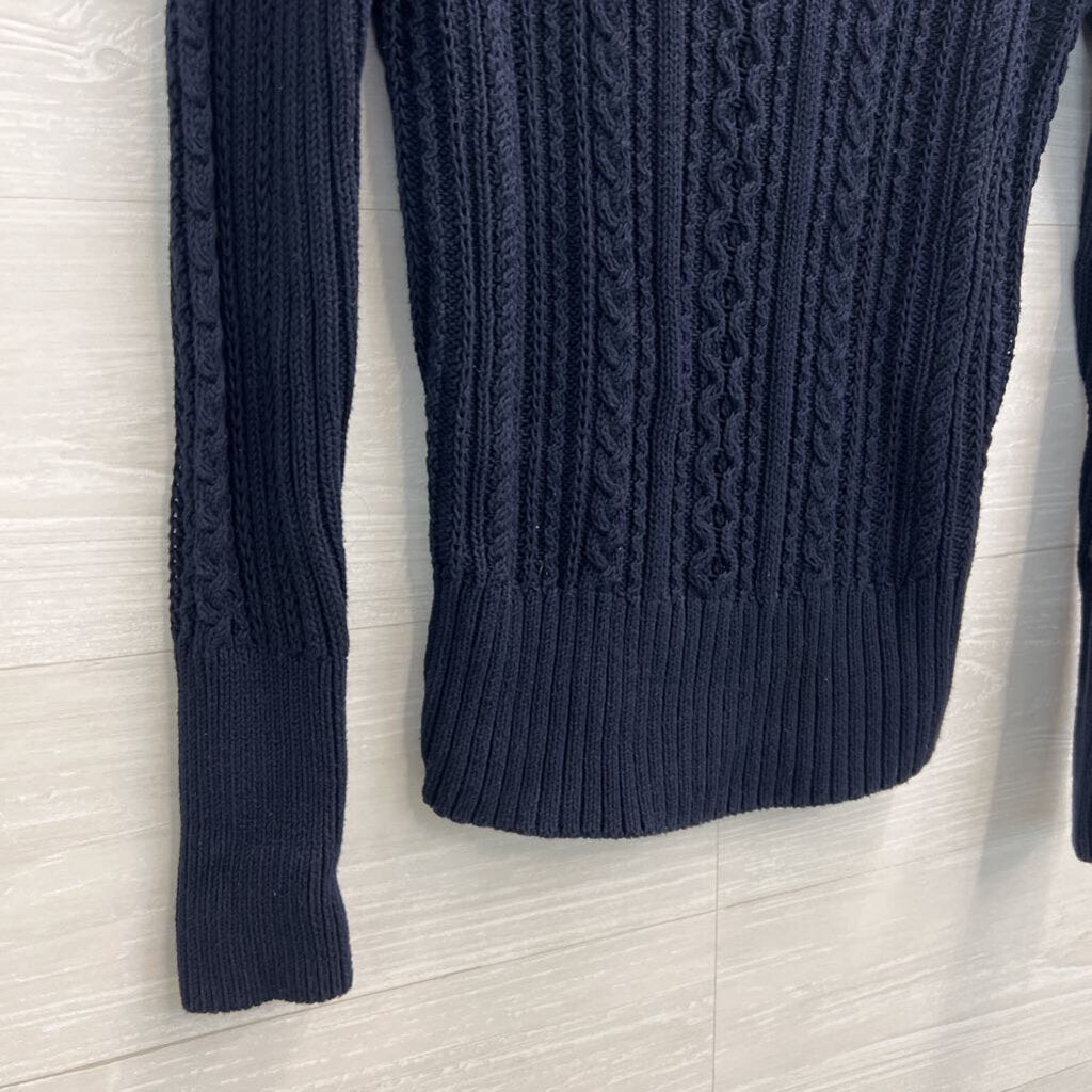 J Crew Navy Cable Knit Zipper Shoulder Detail Sweater Extra Small