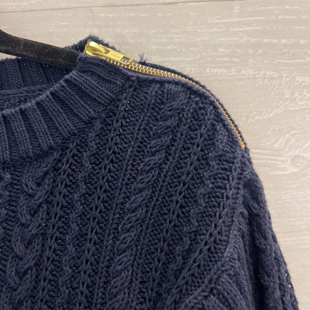 J Crew Navy Cable Knit Zipper Shoulder Detail Sweater Extra Small