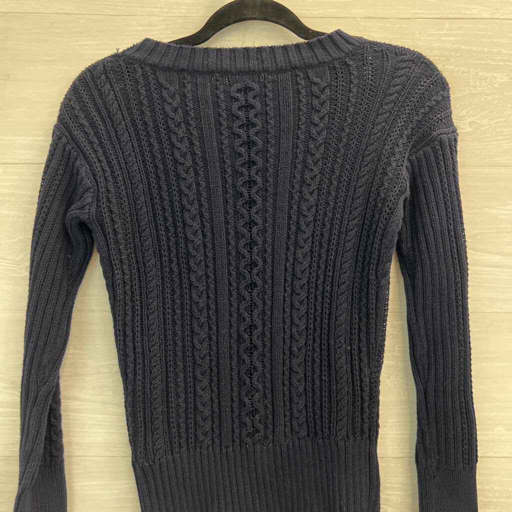 J Crew Navy Cable Knit Zipper Shoulder Detail Sweater Extra Small