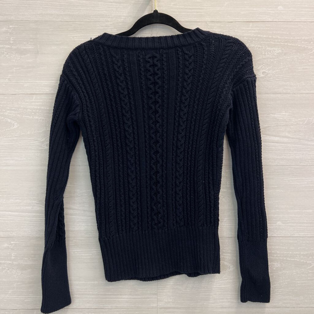 J Crew Navy Cable Knit Zipper Shoulder Detail Sweater Extra Small