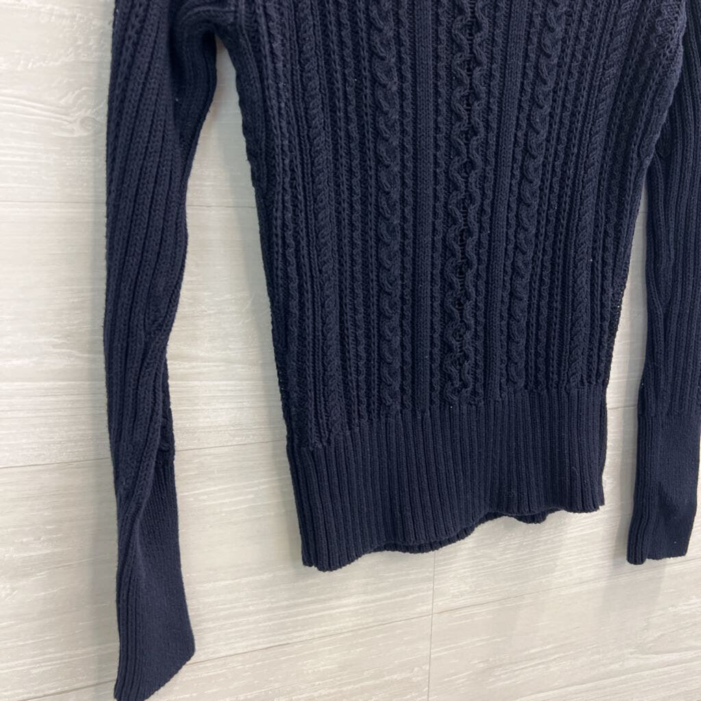 J Crew Navy Cable Knit Zipper Shoulder Detail Sweater Extra Small
