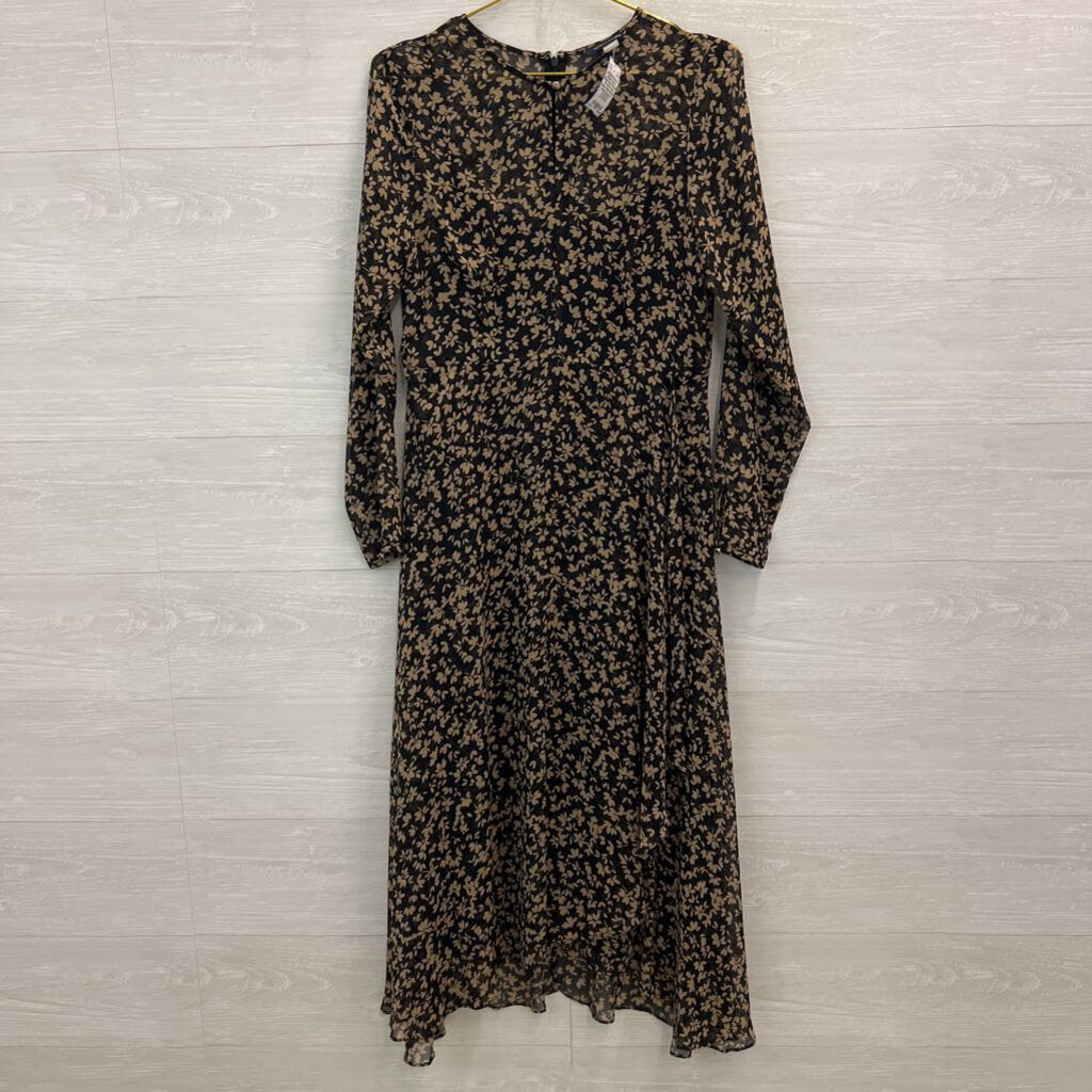 Tommy Hilfiger Black/ Brown Floral Print Long Sleeve Midi Dress 10