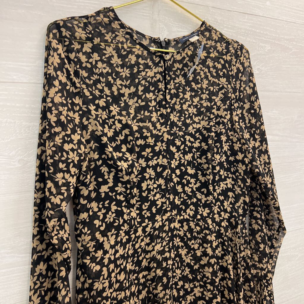 Tommy Hilfiger Black/ Brown Floral Print Long Sleeve Midi Dress 10