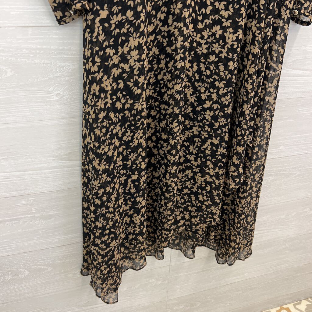 Tommy Hilfiger Black/ Brown Floral Print Long Sleeve Midi Dress 10