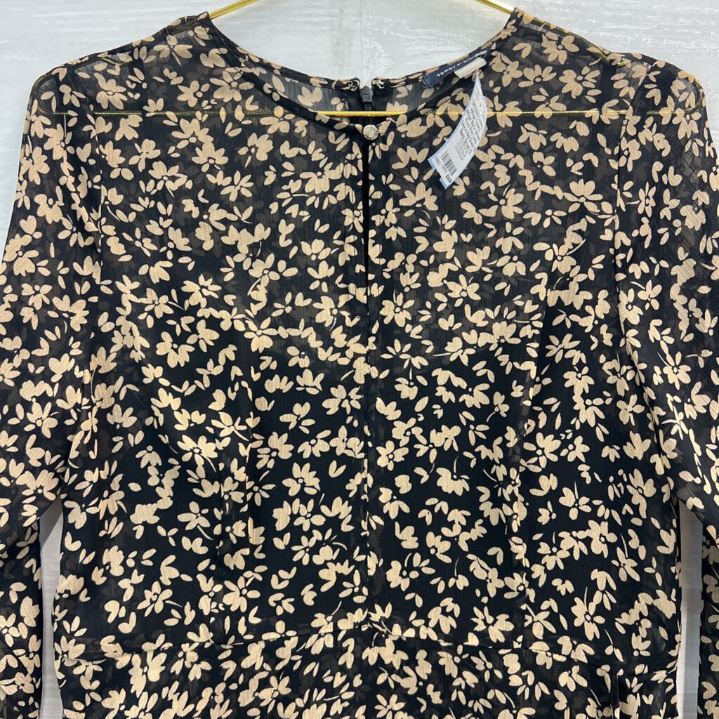 Tommy Hilfiger Black/ Brown Floral Print Long Sleeve Midi Dress 10