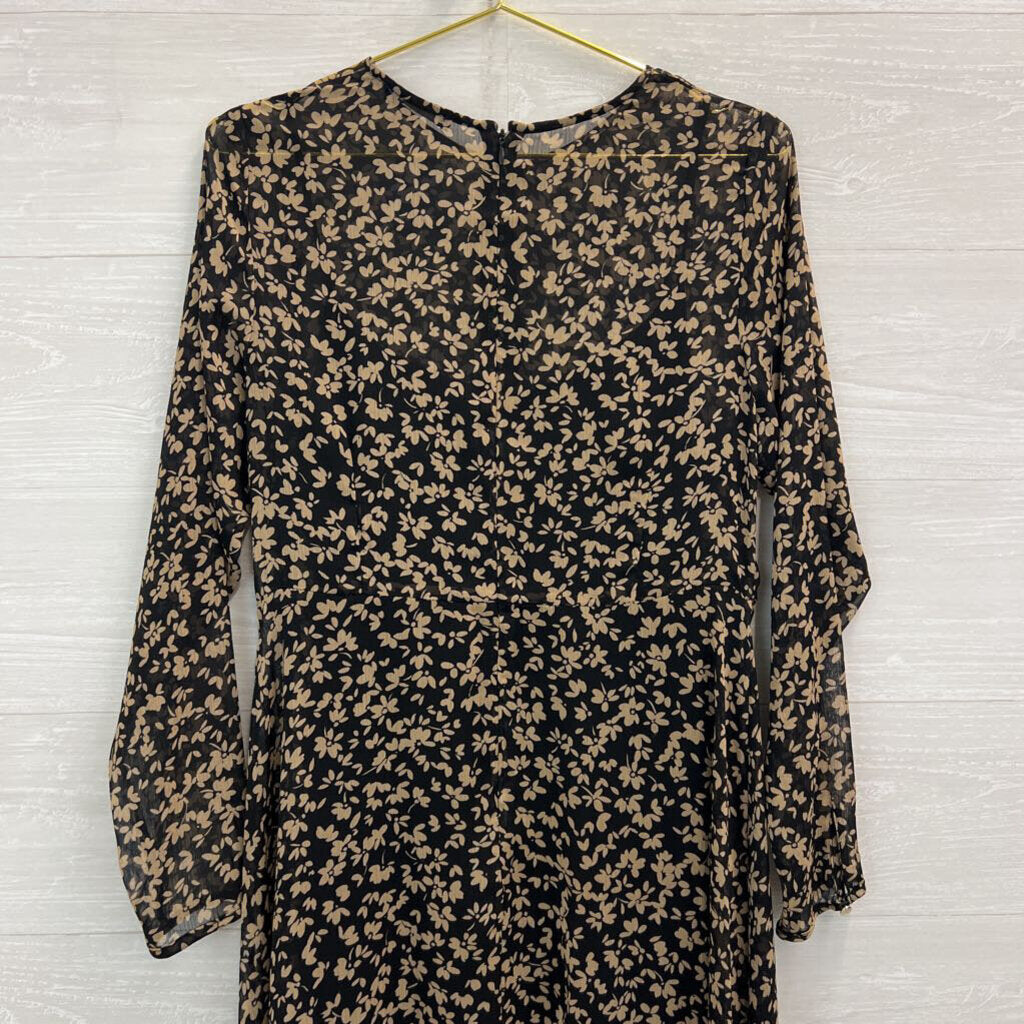 Tommy Hilfiger Black/ Brown Floral Print Long Sleeve Midi Dress 10