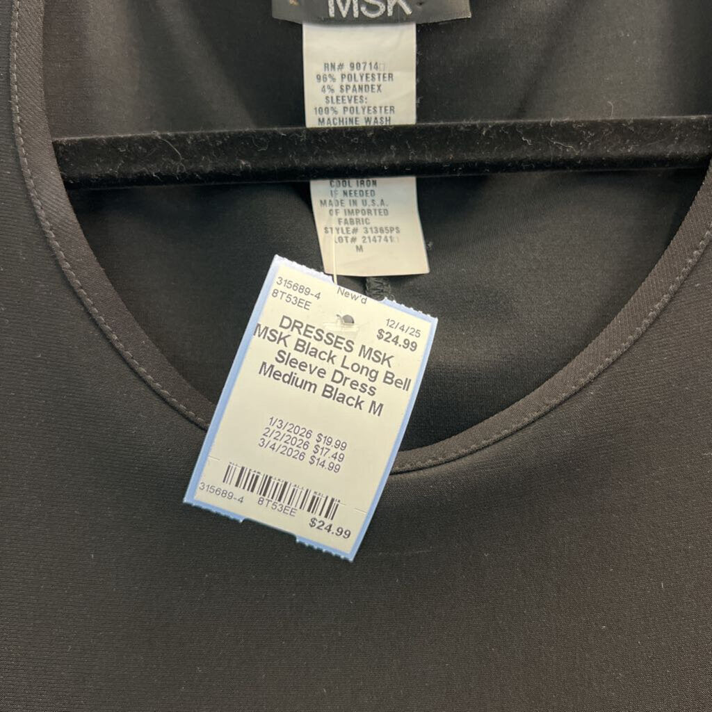 MSK Black Long Bell Sleeve Dress Medium