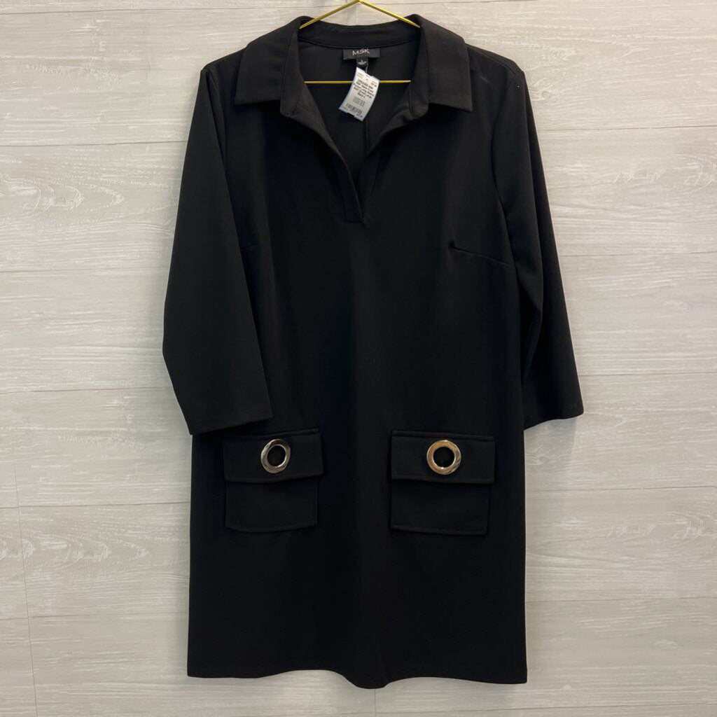MSK Black Front Pocket Long Sleeve Shift Dress Large