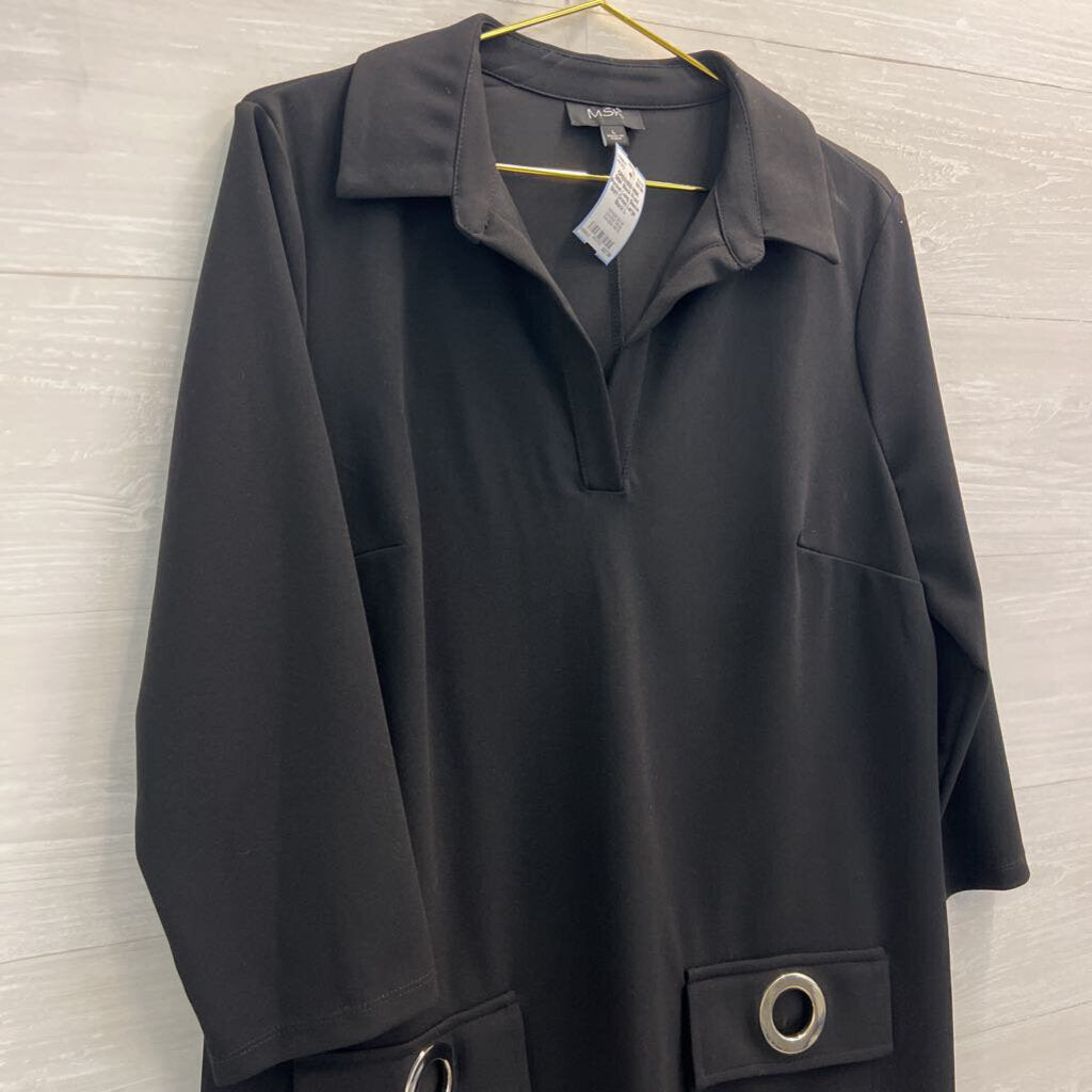 MSK Black Front Pocket Long Sleeve Shift Dress Large