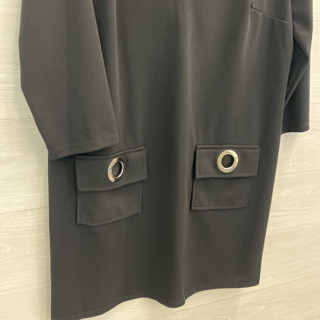 MSK Black Front Pocket Long Sleeve Shift Dress Large