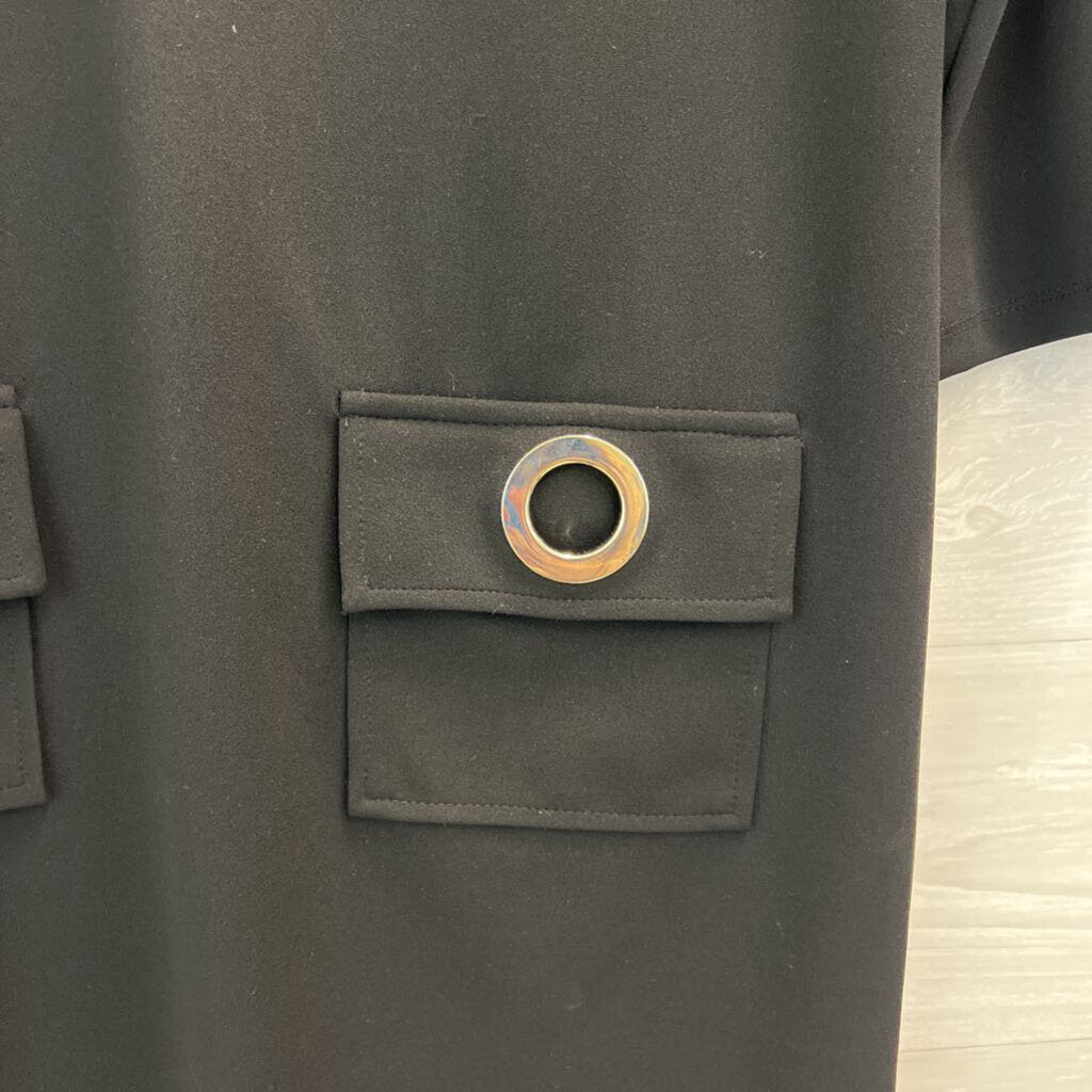 MSK Black Front Pocket Long Sleeve Shift Dress Large