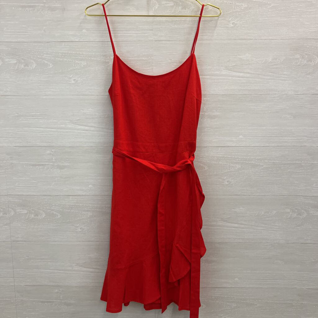The Limited Red Ruffle Hem Tie Waist Dress Medium
