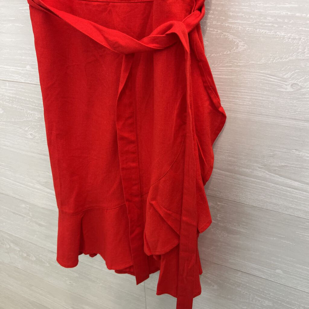 The Limited Red Ruffle Hem Tie Waist Dress Medium