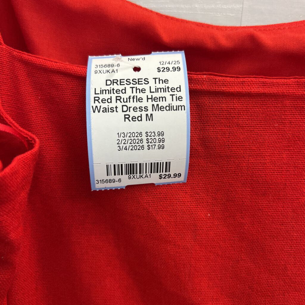 The Limited Red Ruffle Hem Tie Waist Dress Medium