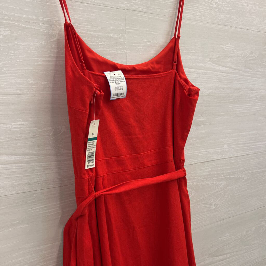 The Limited Red Ruffle Hem Tie Waist Dress Medium