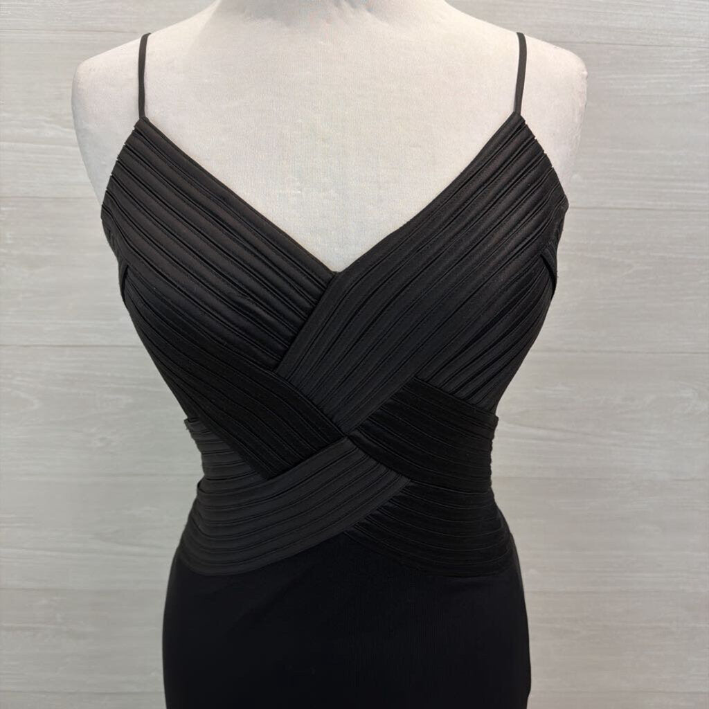 JS Collections Black Woven Bodice Sheer Detail Long Formal Dress 4