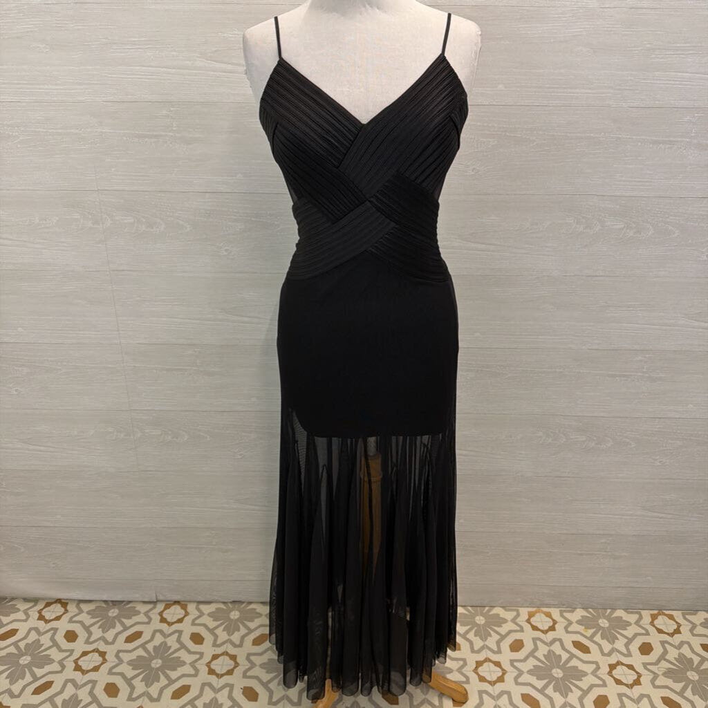 JS Collections Black Woven Bodice Sheer Detail Long Formal Dress 4