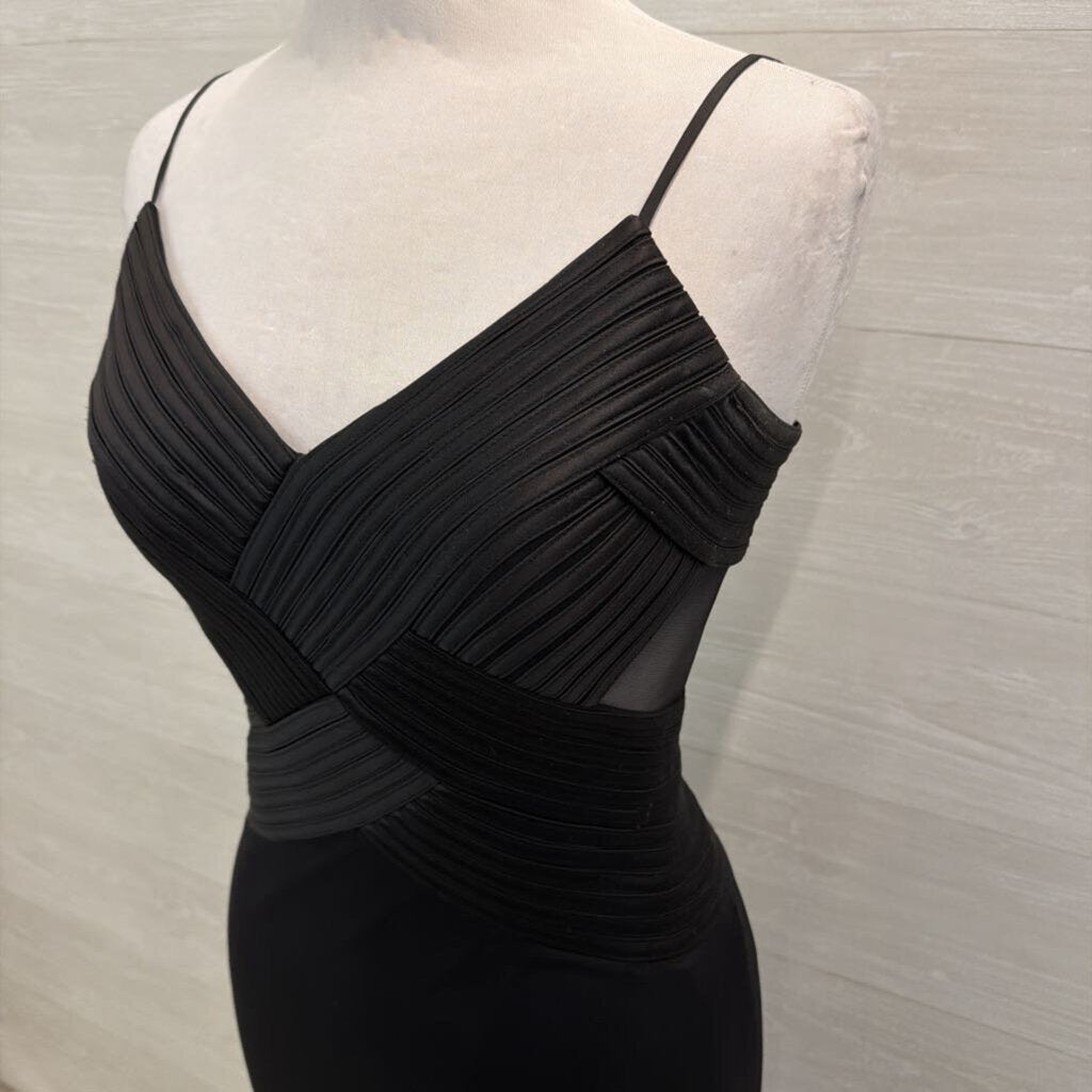 JS Collections Black Woven Bodice Sheer Detail Long Formal Dress 4