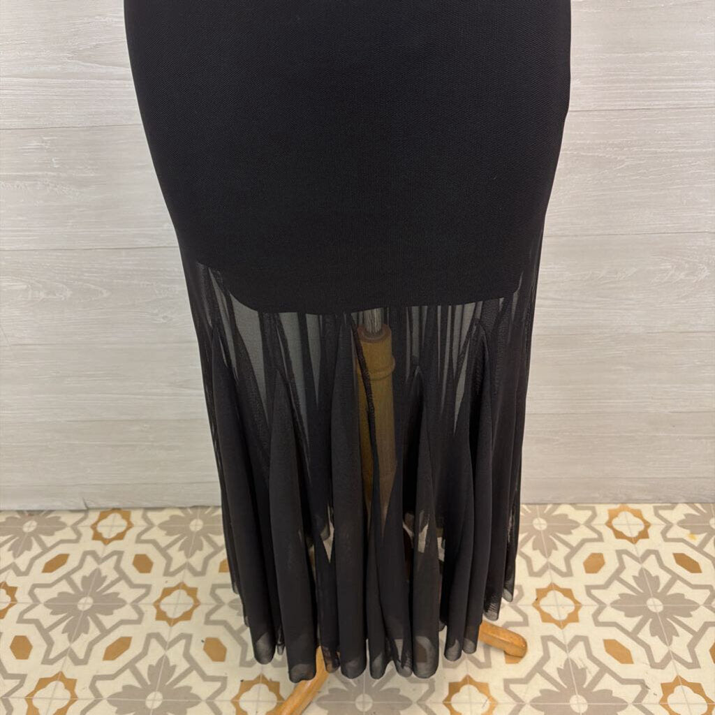 JS Collections Black Woven Bodice Sheer Detail Long Formal Dress 4