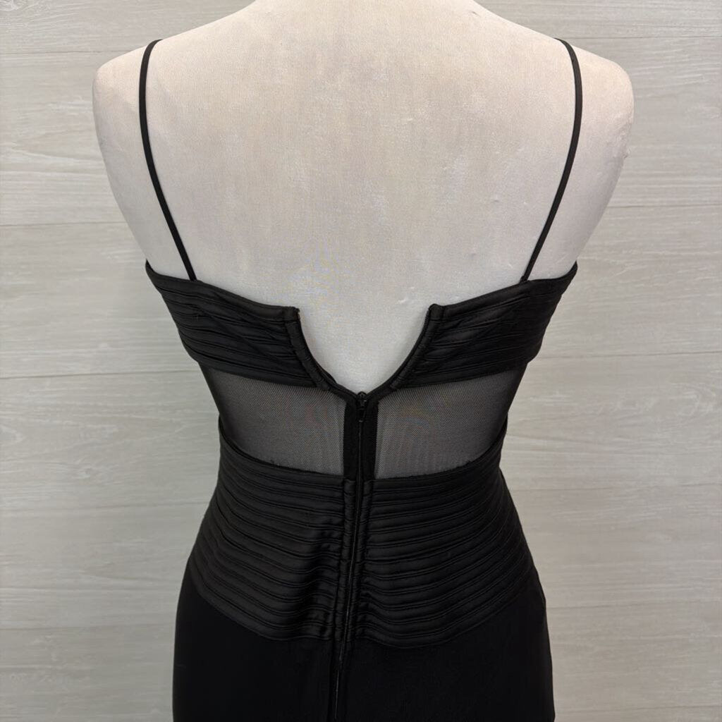 JS Collections Black Woven Bodice Sheer Detail Long Formal Dress 4