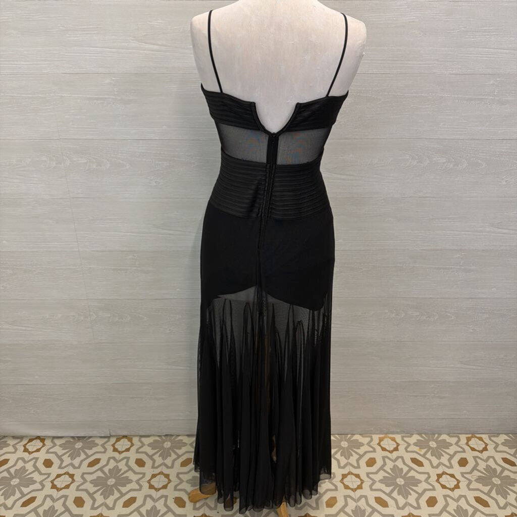 JS Collections Black Woven Bodice Sheer Detail Long Formal Dress 4