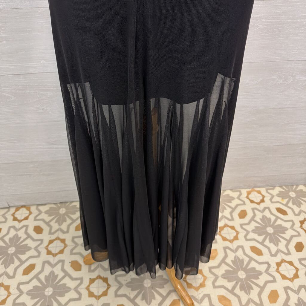 JS Collections Black Woven Bodice Sheer Detail Long Formal Dress 4