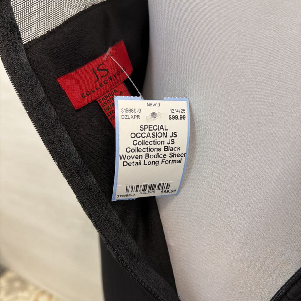 JS Collections Black Woven Bodice Sheer Detail Long Formal Dress 4