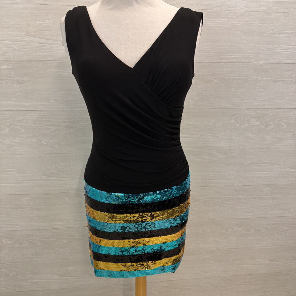 Cassandra Stone Black Top/ Sequin Striped Skirt Short Formal Dress 6