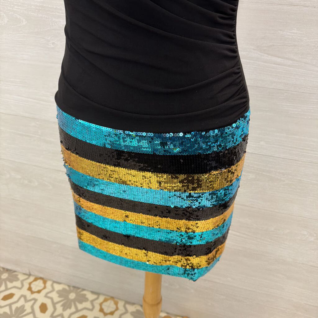 Cassandra Stone Black Top/ Sequin Striped Skirt Short Formal Dress 6