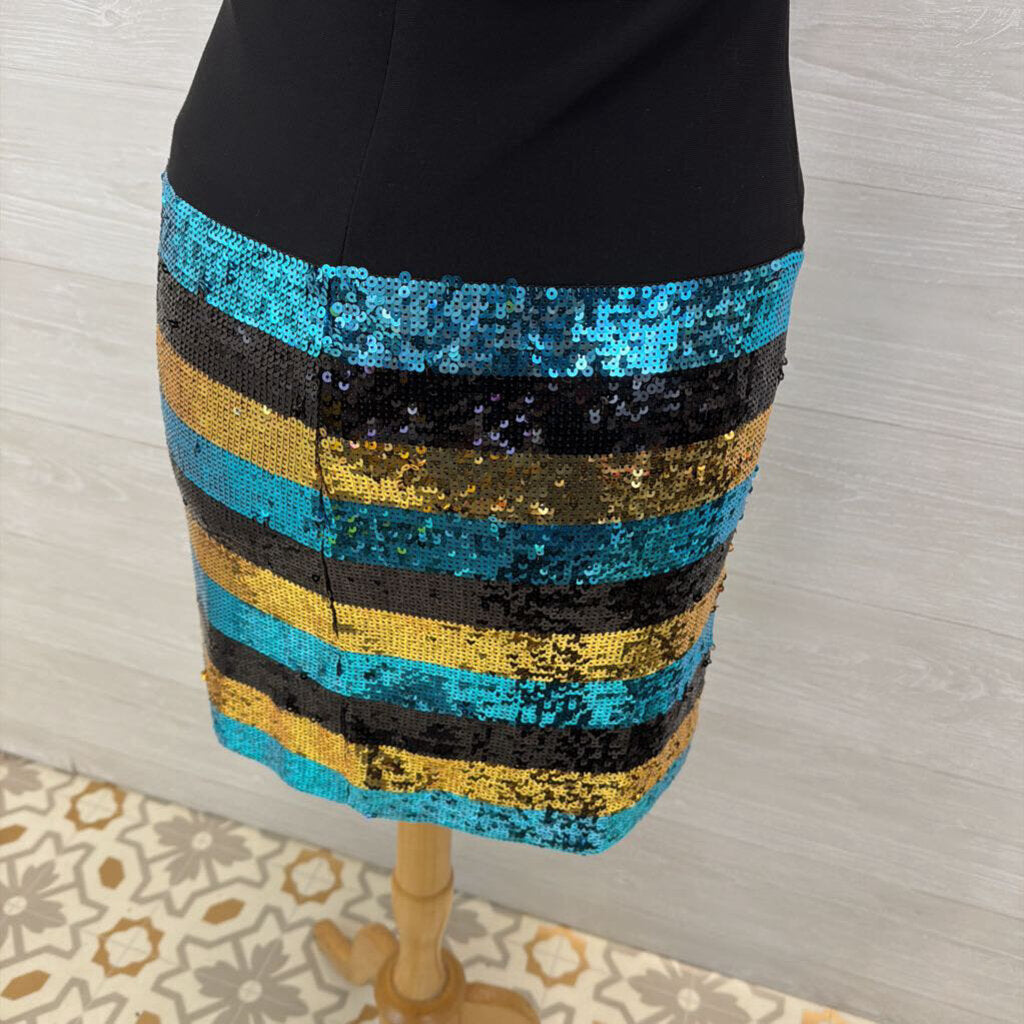 Cassandra Stone Black Top/ Sequin Striped Skirt Short Formal Dress 6