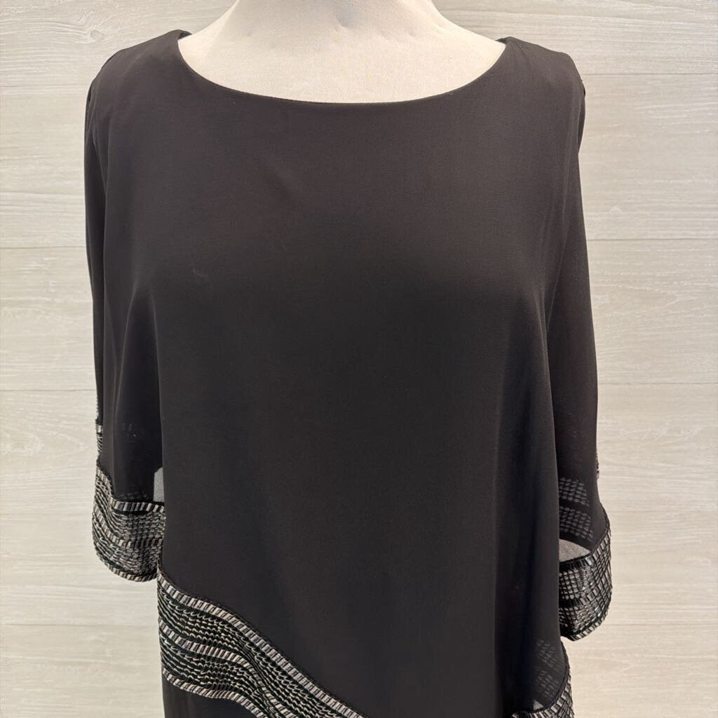 SLNY Black/ Silver Cape Top Short Formal Dress 12