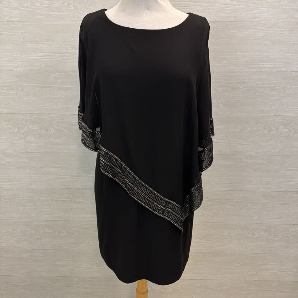 SLNY Black/ Silver Cape Top Short Formal Dress 12