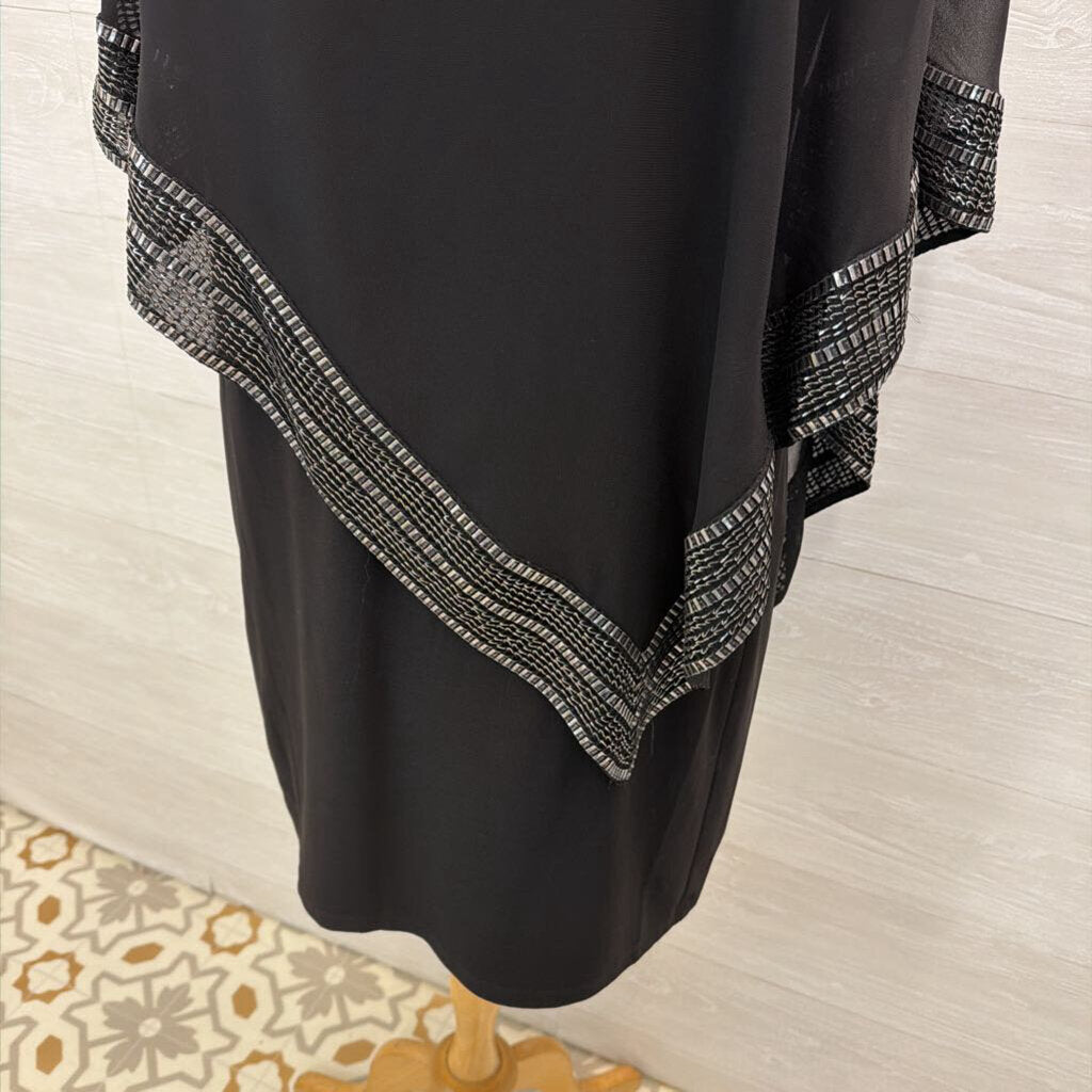 SLNY Black/ Silver Cape Top Short Formal Dress 12