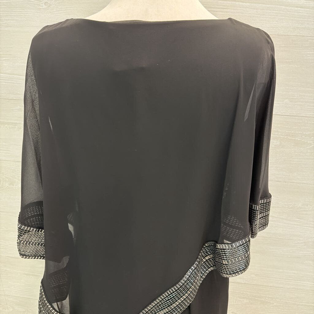 SLNY Black/ Silver Cape Top Short Formal Dress 12