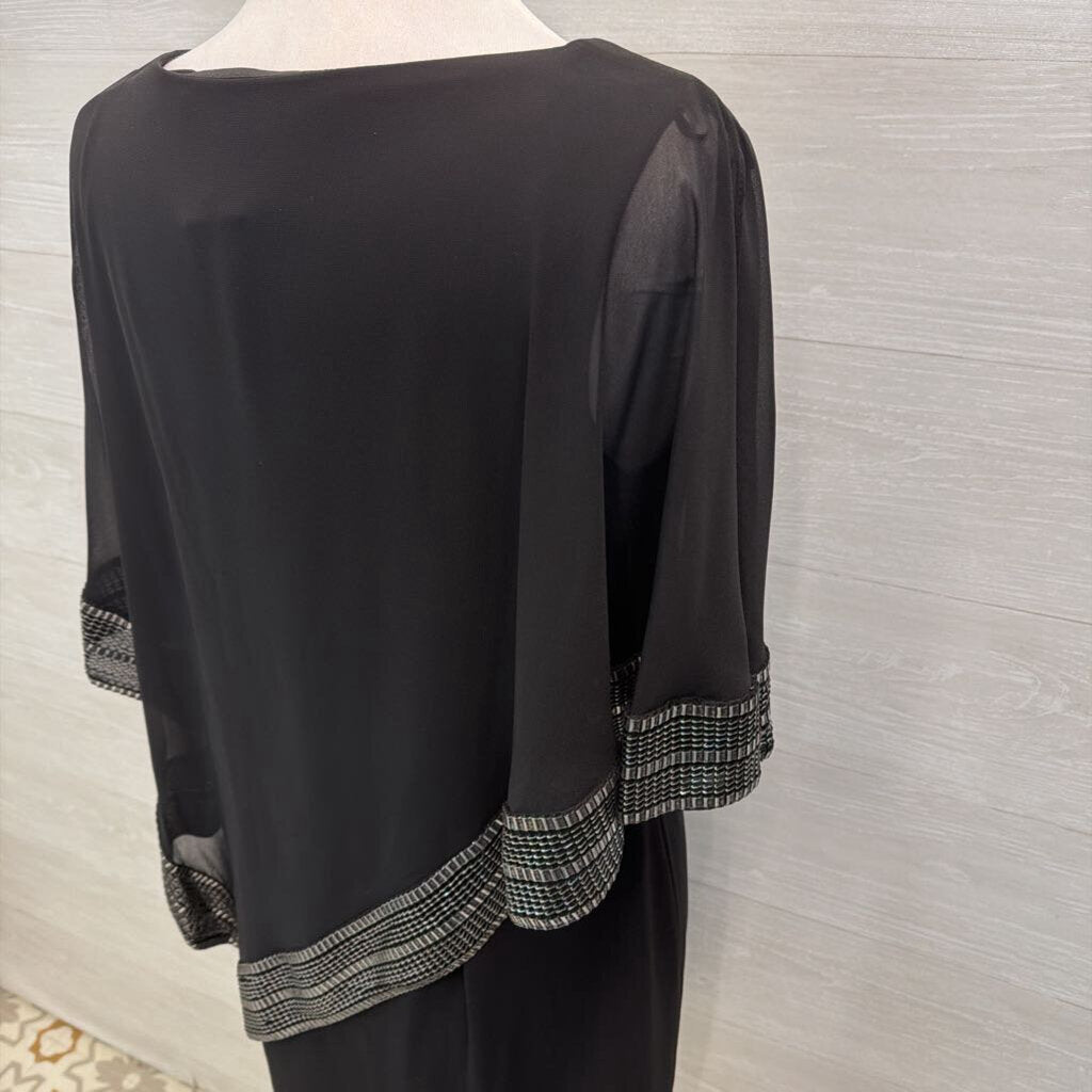 SLNY Black/ Silver Cape Top Short Formal Dress 12