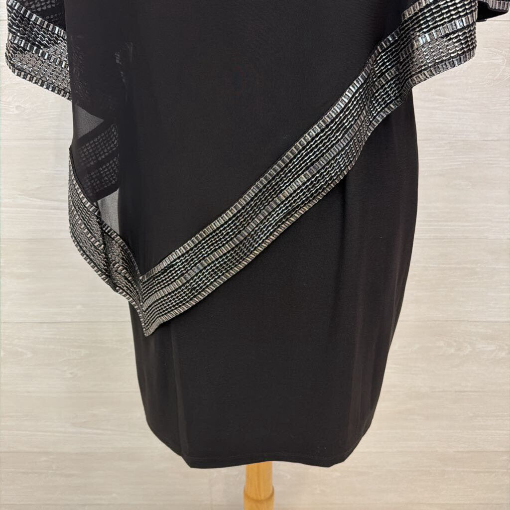 SLNY Black/ Silver Cape Top Short Formal Dress 12
